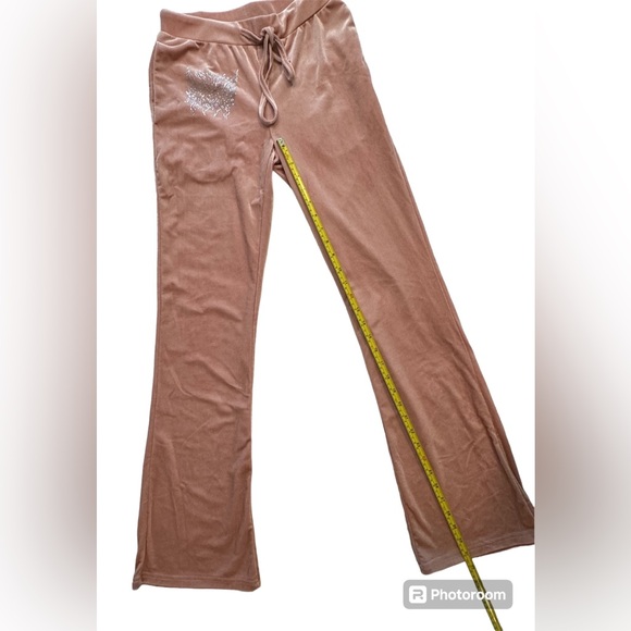 NWOT SHEIN ICON Rhinestone Drawstring Waist Velvet Flare Pants sz S - Picture 9 of 12